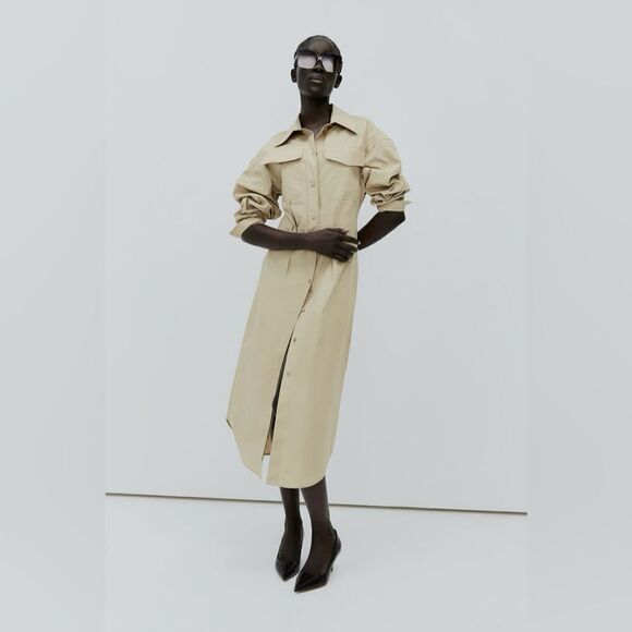 H&M Cotton Shirt Dress Beige New - Picture 7 of 7